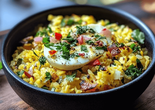 Boiled Eggs with Spiced Poha
